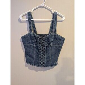Womens denim Harley Davidson Motorcyles corset top biker vintage bustier Punk